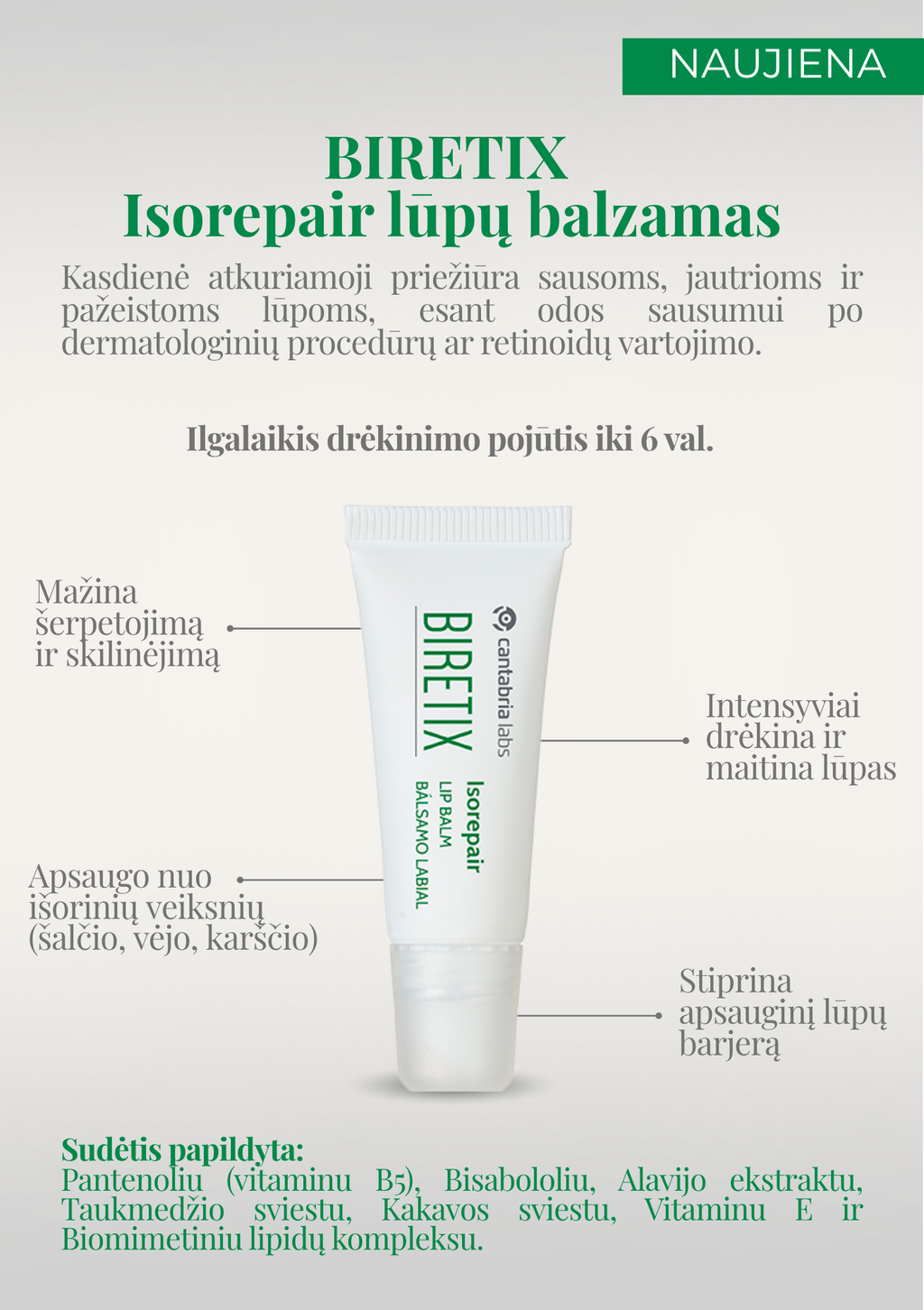 BIRETIX ISOREPAIR LŪPŲ BALZAMAS, 10 ML